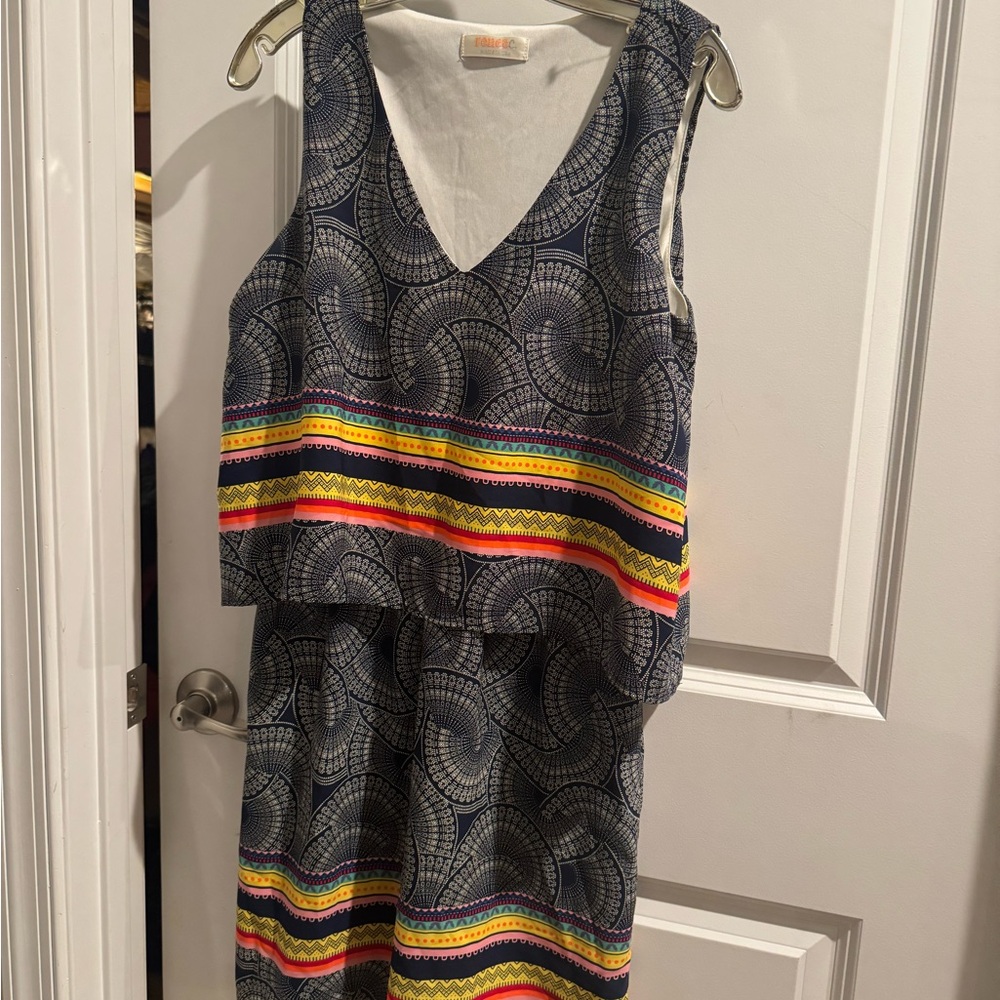 Renee C. Navy and Multicolor Patterned Midi Dress